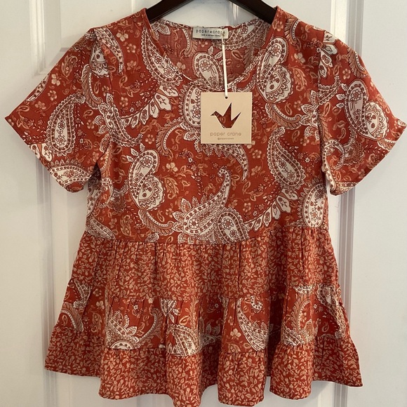 Paper Crane Paisley & Floral Baby Doll Top - NWT - Size XS - Picture 2 of 9